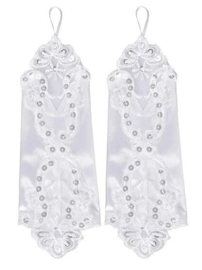 Gothic Satin Lace Sequins Fingerless Gloves