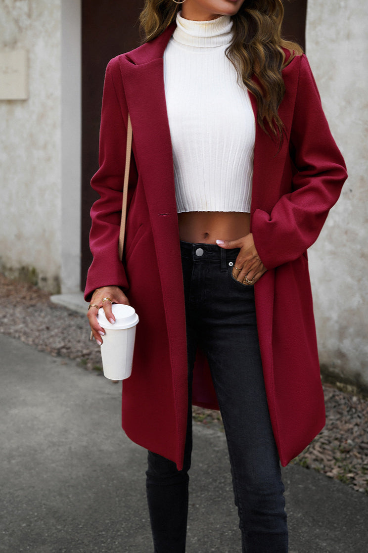 Wool Blend Solid Longline Coat