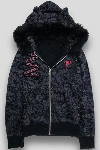 Goth Skull Print Y2K Hoodie
