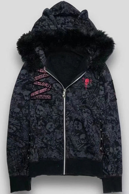 Goth Skull Print Y2K Hoodie