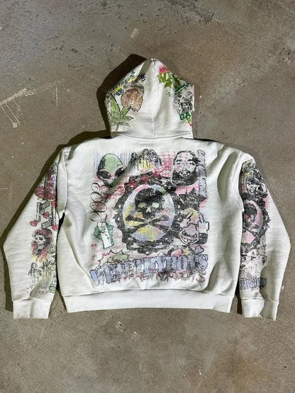 Skull Print Punk Oversized Hoodie