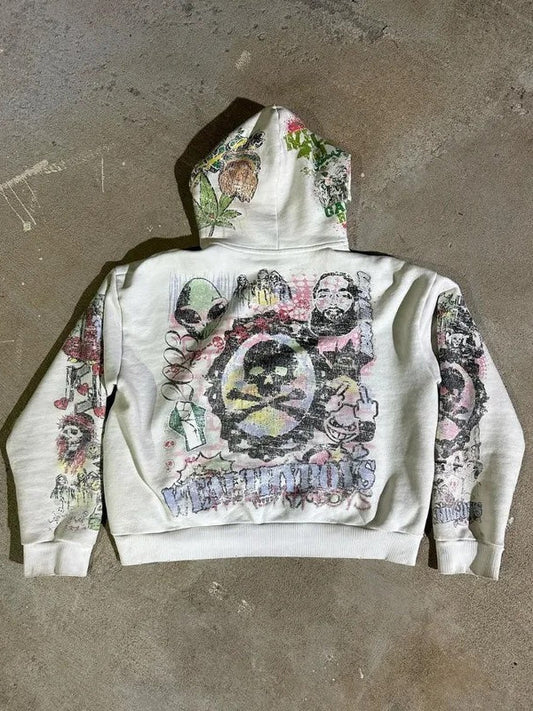 Skull Print Punk Oversized Hoodie