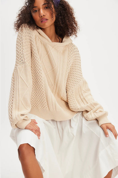 Vintage Casual Hooded Knit Sweater