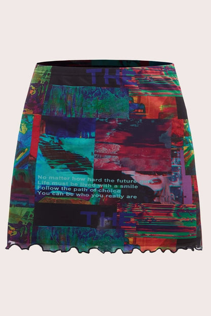 Cyber Pattern Bodycon Mini Skirt