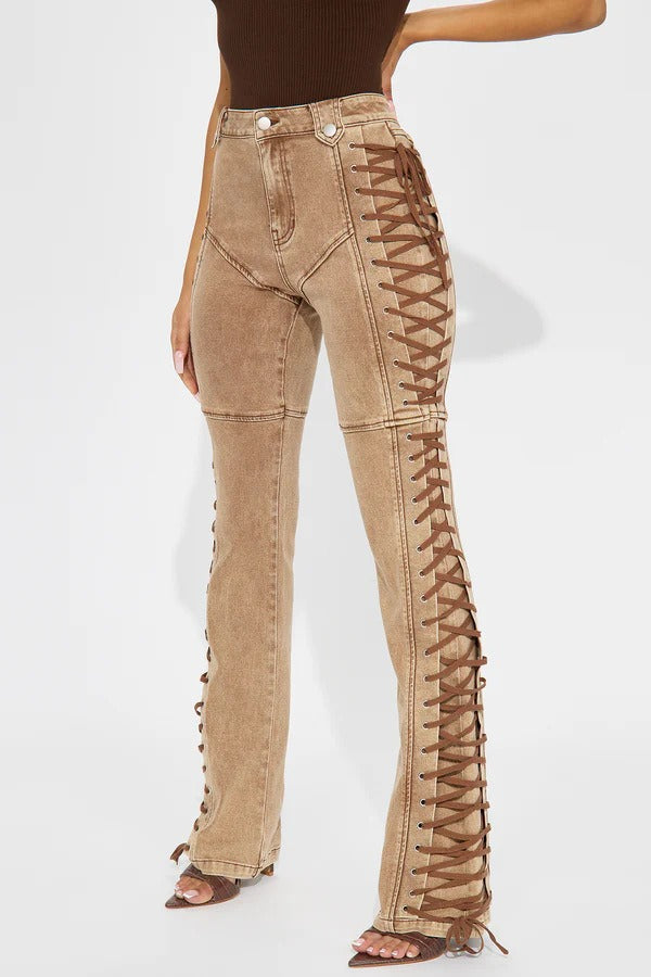 Trendy Drawstring Tie-Waist Stylish Denim Jeans