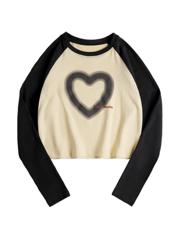 Blurred Heart Print Raglan Long Sleeve Tee