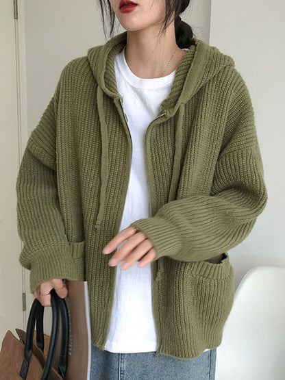 Loose Hooded Cardigan Chunky Knit Sweater