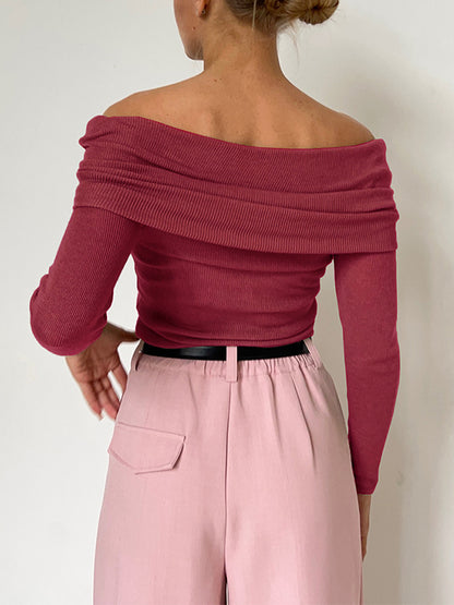 Solid Off Shoulder Slim Sweater