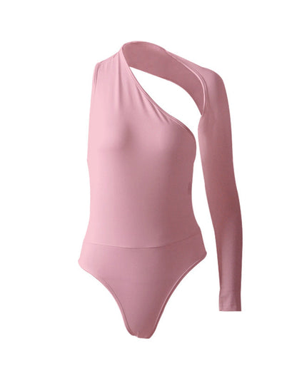 Sexy One Shoulder Bodysuit Milk Silk High Elastic Top