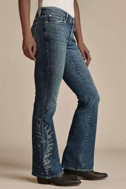 Chic Stretch Rhinestone Trim Flare Jeans