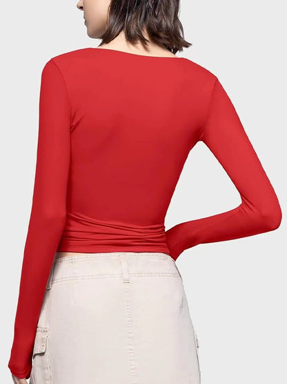 Solid Sweetheart Neck Slim Long Sleeve Tee