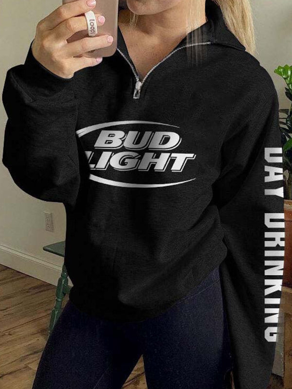 Letter Print Half Zip Sweatshirt