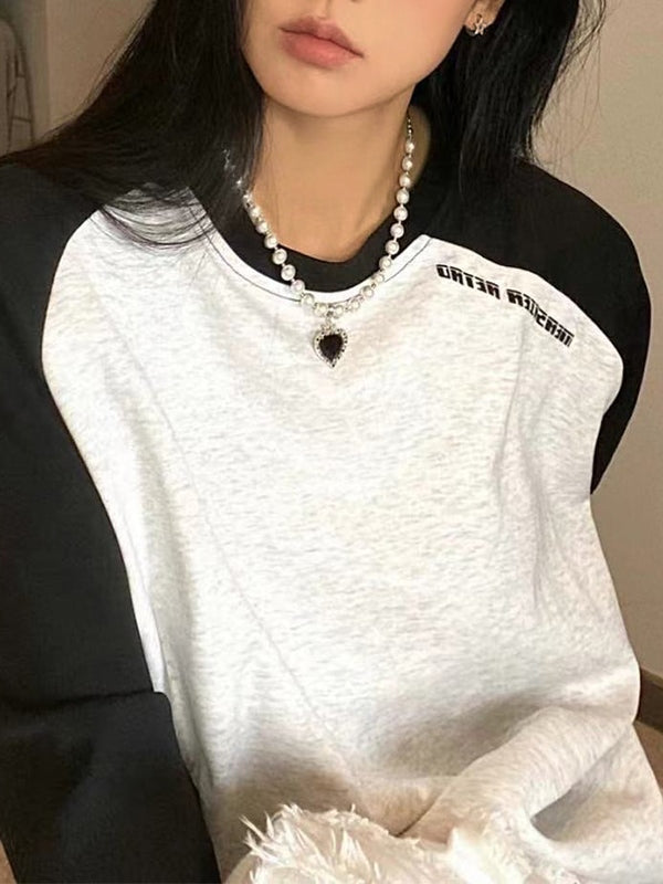 Contrast Color Raglan Print Embellished Sweatshirt