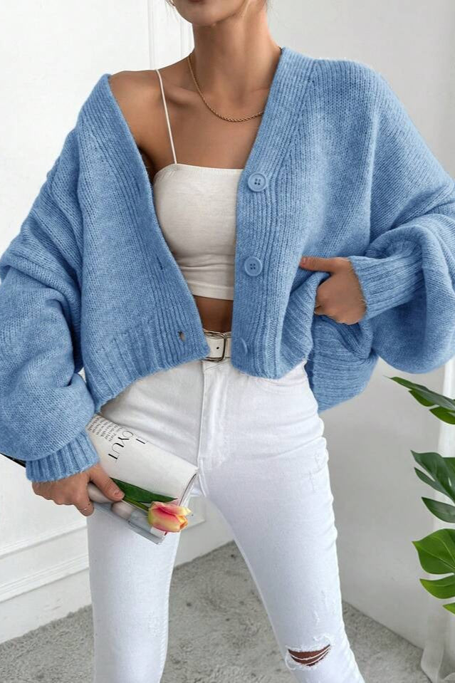 Marled V Neck Bell Sleeve Cardigan