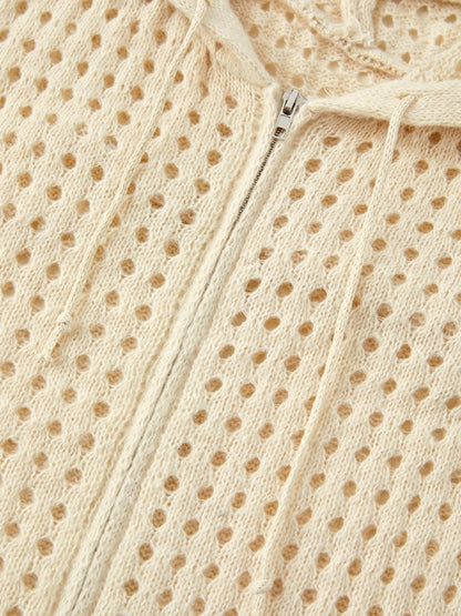 Knit All Over Cutout Hooded Cardigan