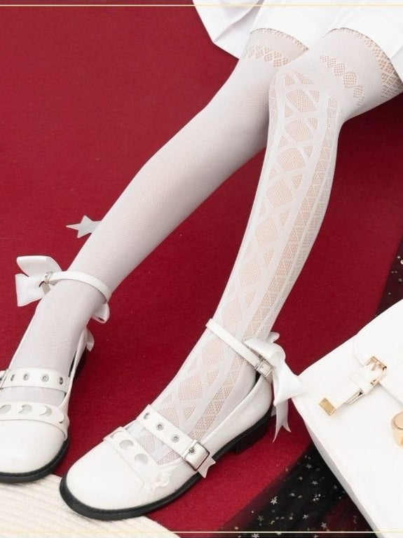 Gothic Ribbon Dark Fishnet Socks