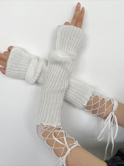 Y2K Gothic Subculture Lace Strapped Concealing Gloves