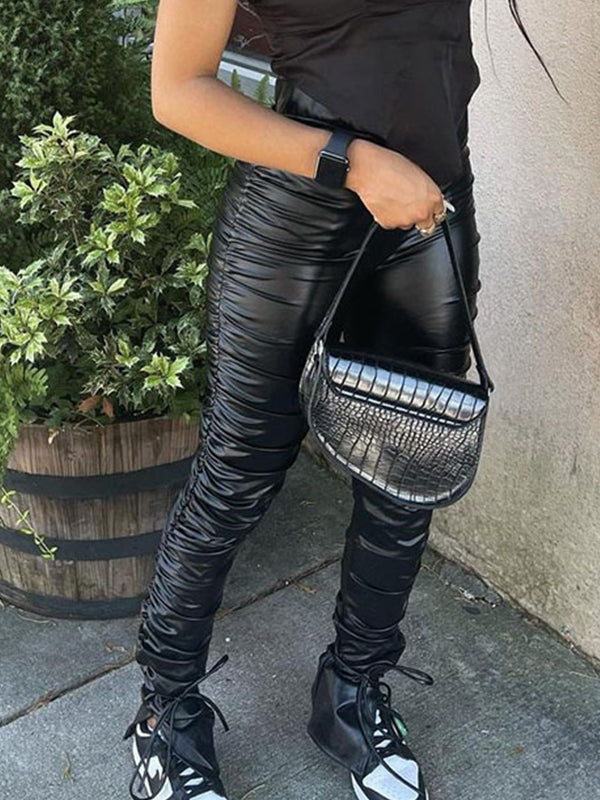 Split Stacked Slim Pu Leather Pants