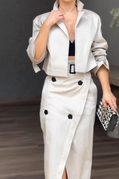 Conjunto de dos piezas de chaqueta con solapa y falda dividida 