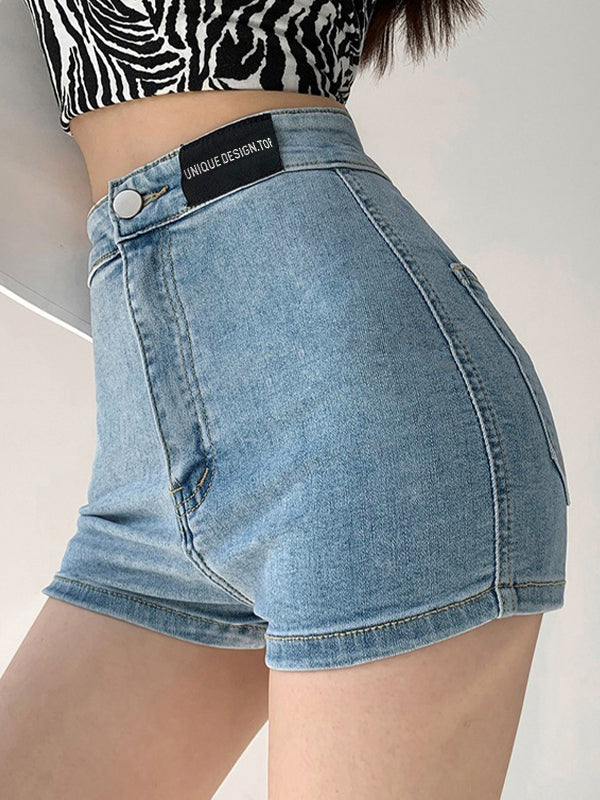 Labeling High Rise Slim Thin Denim Shorts