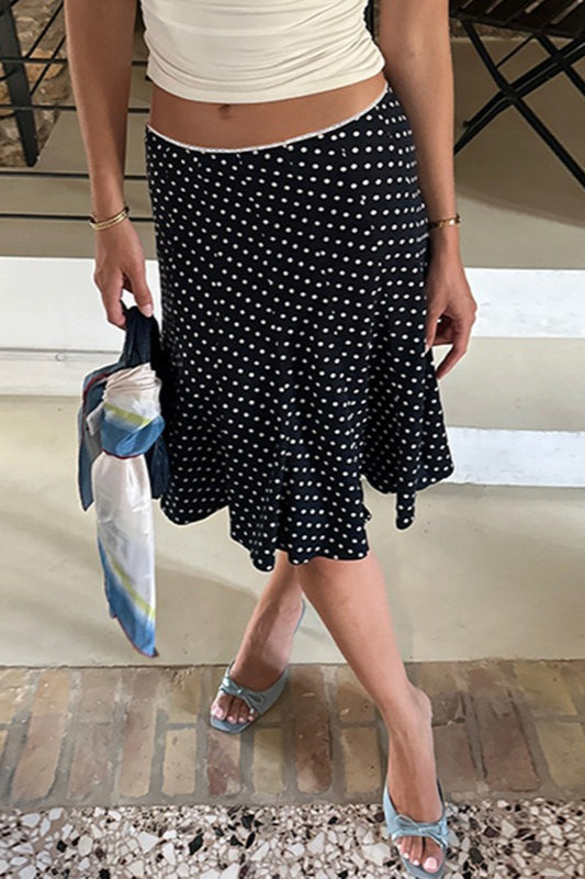 Contrast Polka Dot Fishtail Skirt