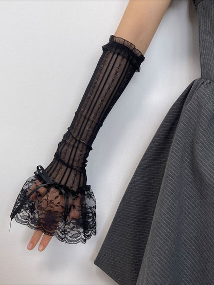 Gothic Subculture Lolita Lace Organza Embroidered Gloves