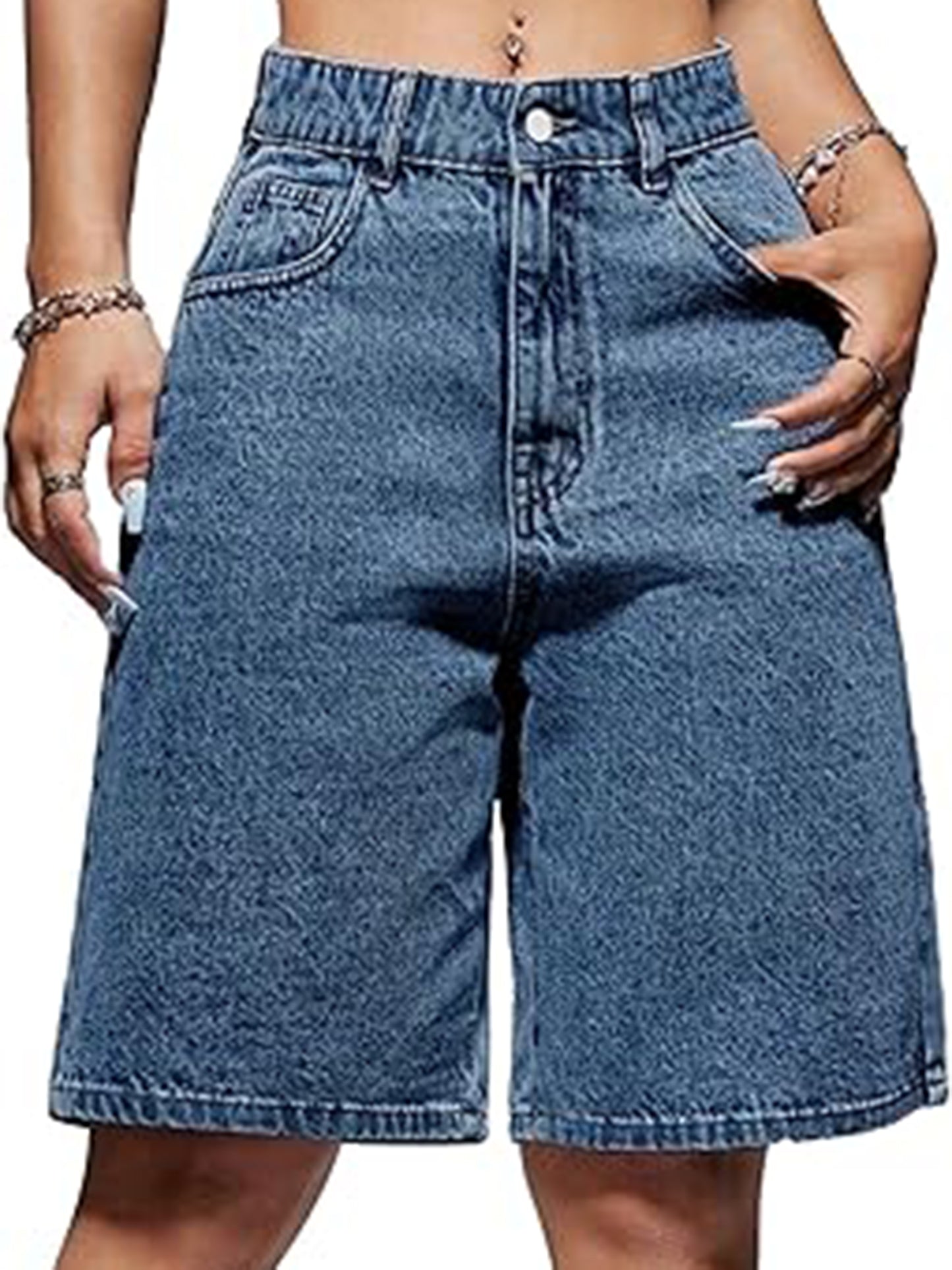 High Waist Straight Leg Denim Shorts