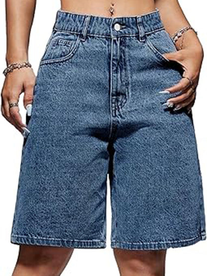 High Waist Straight Leg Denim Shorts