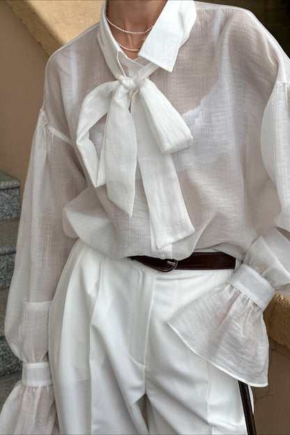 Sexy Bow Tie Sheer Blouse