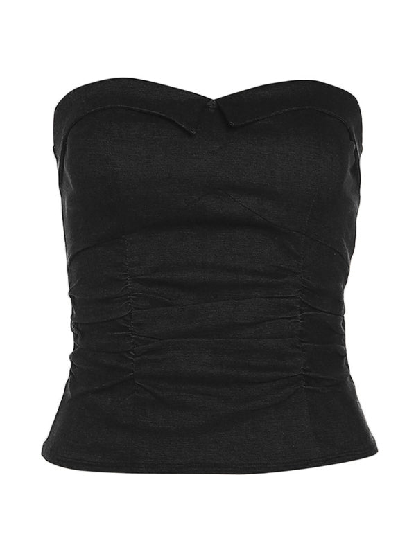 Solid Ruched Slim Bandeau Top