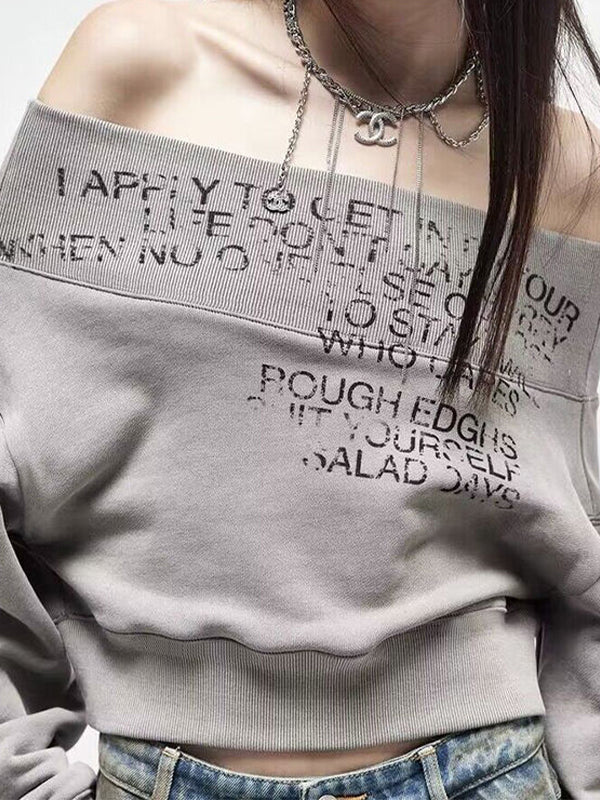 Letter Print Off Shoulder Sweatshirt
