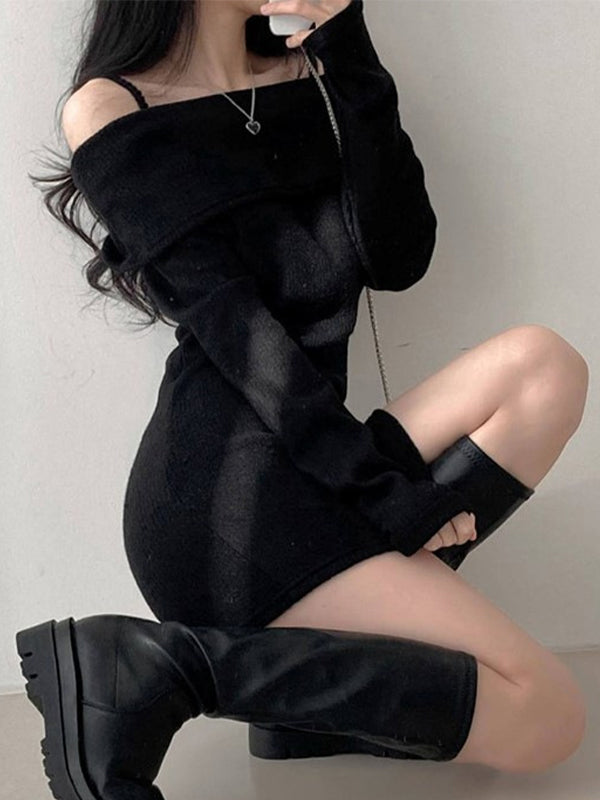 Sexy Off-Shoulder Ribbed Waist Mini Dresses