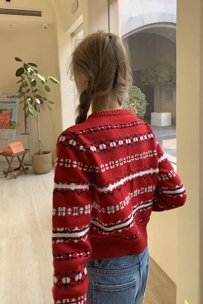 Red Striped Knit Cardigan