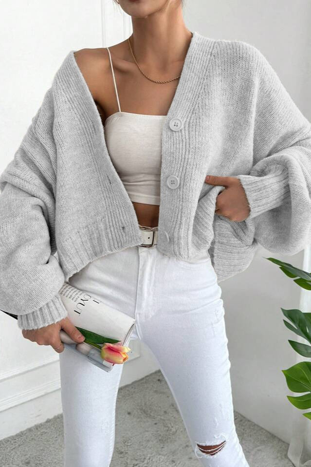 Marled V Neck Bell Sleeve Cardigan