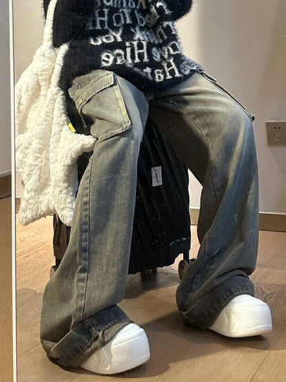 Big Pocket Turned Waist Cargo Jeans