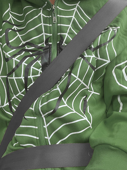 Spider Print Zip Up Hoodie
