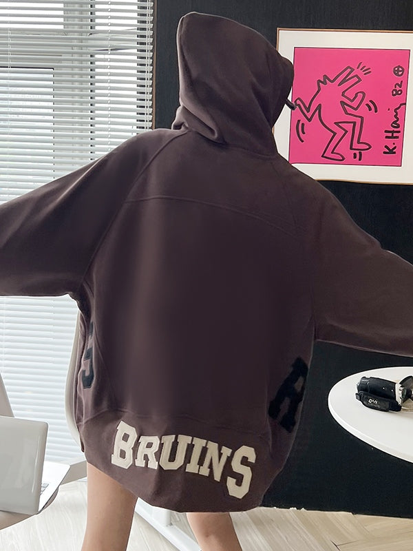 Letter Print Kangaroo Pocket Oversized Hoodie