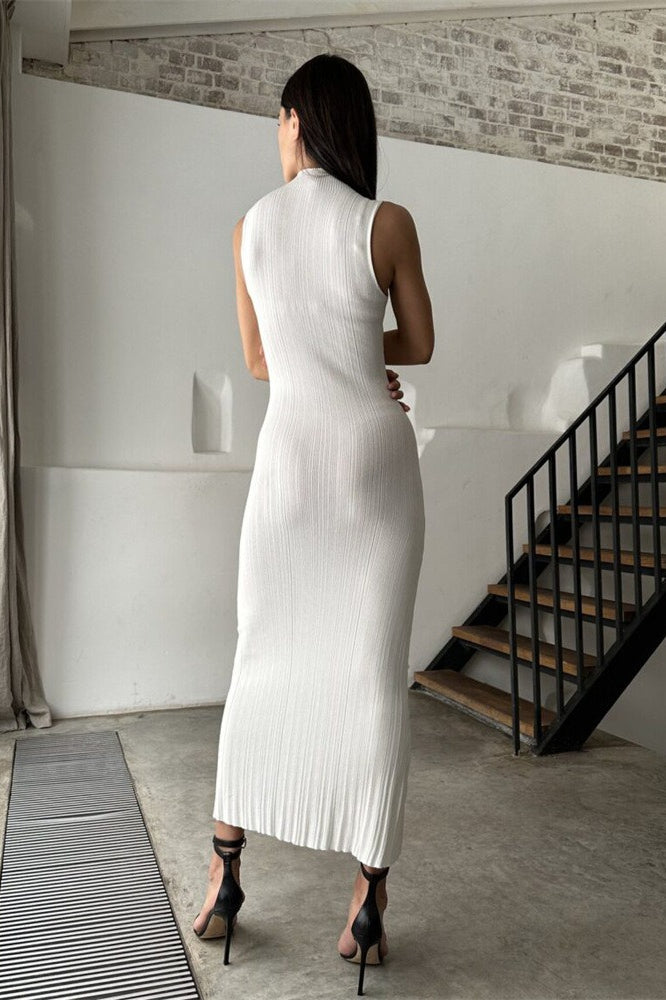 Sleeveless Turtleneck Knit Sweater Dress