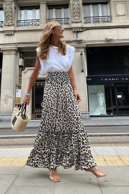 Leopard Print Flowy Midi Skirt