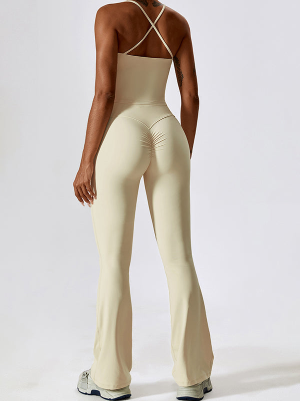 Sporty Solid Quick Dry Cami Top & Flared Pants Set