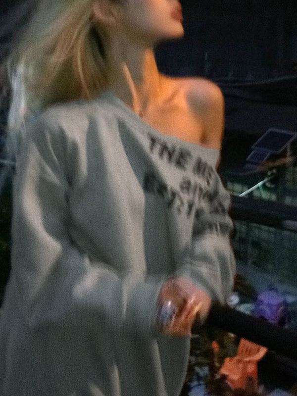 Long Sleeves With Slanted Shoulder Lettering Design Sweatshirts