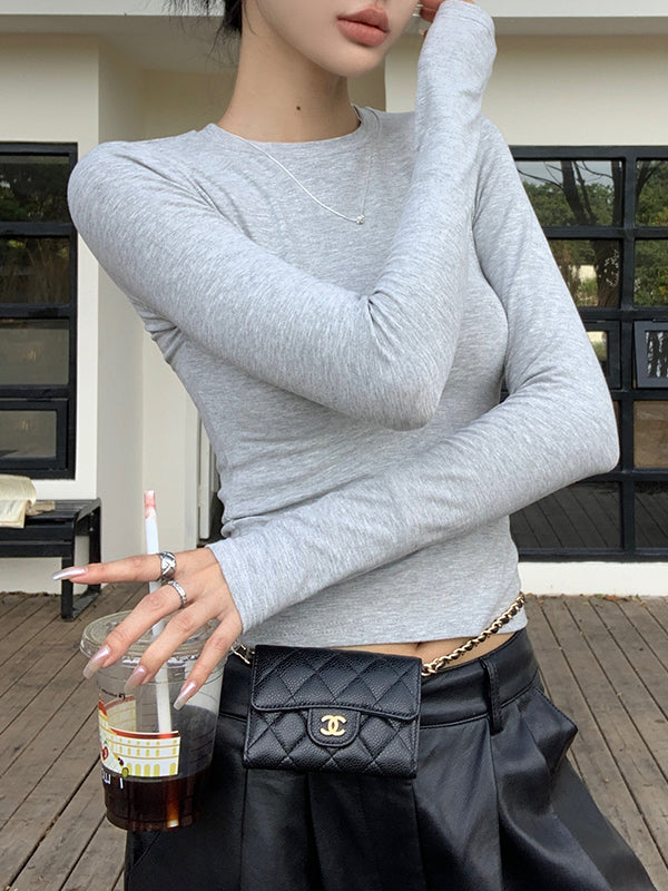 Round Neck Straight Shoulder Long Sleeve T Shirt