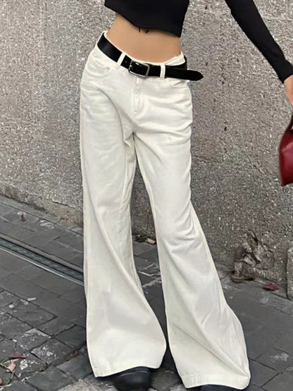 White Low Waist Mopping Flare Jeans