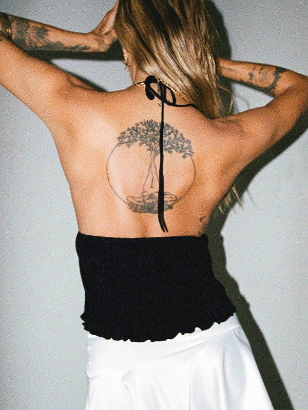 Lace Up Slit Backless Halter Vest