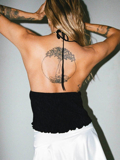 Lace Up Slit Backless Halter Vest