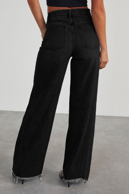 Solid Minimalist Washed Wide Leg Jeans