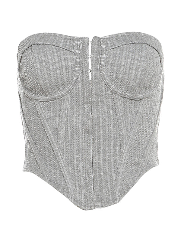 Solid Backless Irregular Hem Corset Top