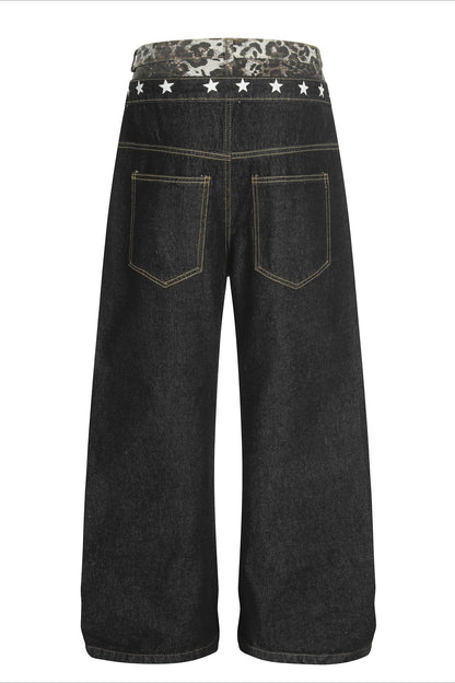 Double Waistband Tie Curved Blade Baggy Stacked Pants