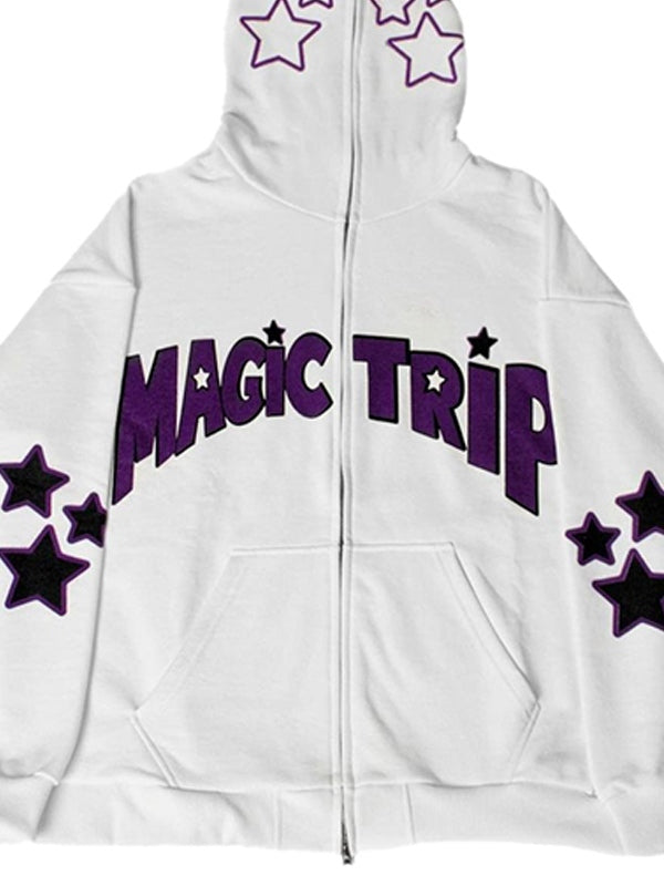 Letter Star Print Contrast Color Oversized Hoodie