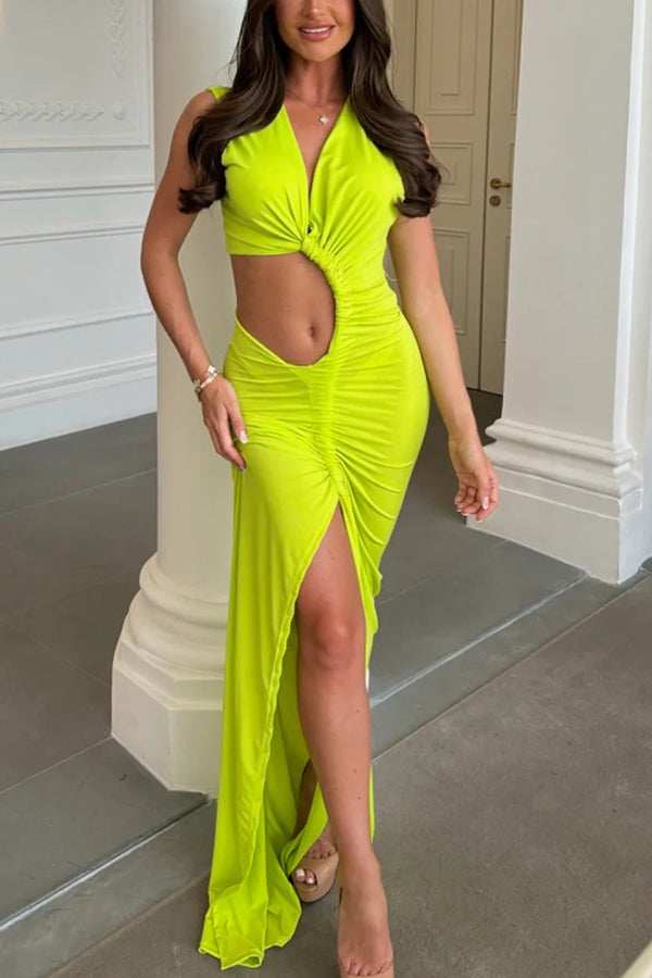 Elegant Queen Knitted Three Ring Hollow Sexy Elastic Long Dress